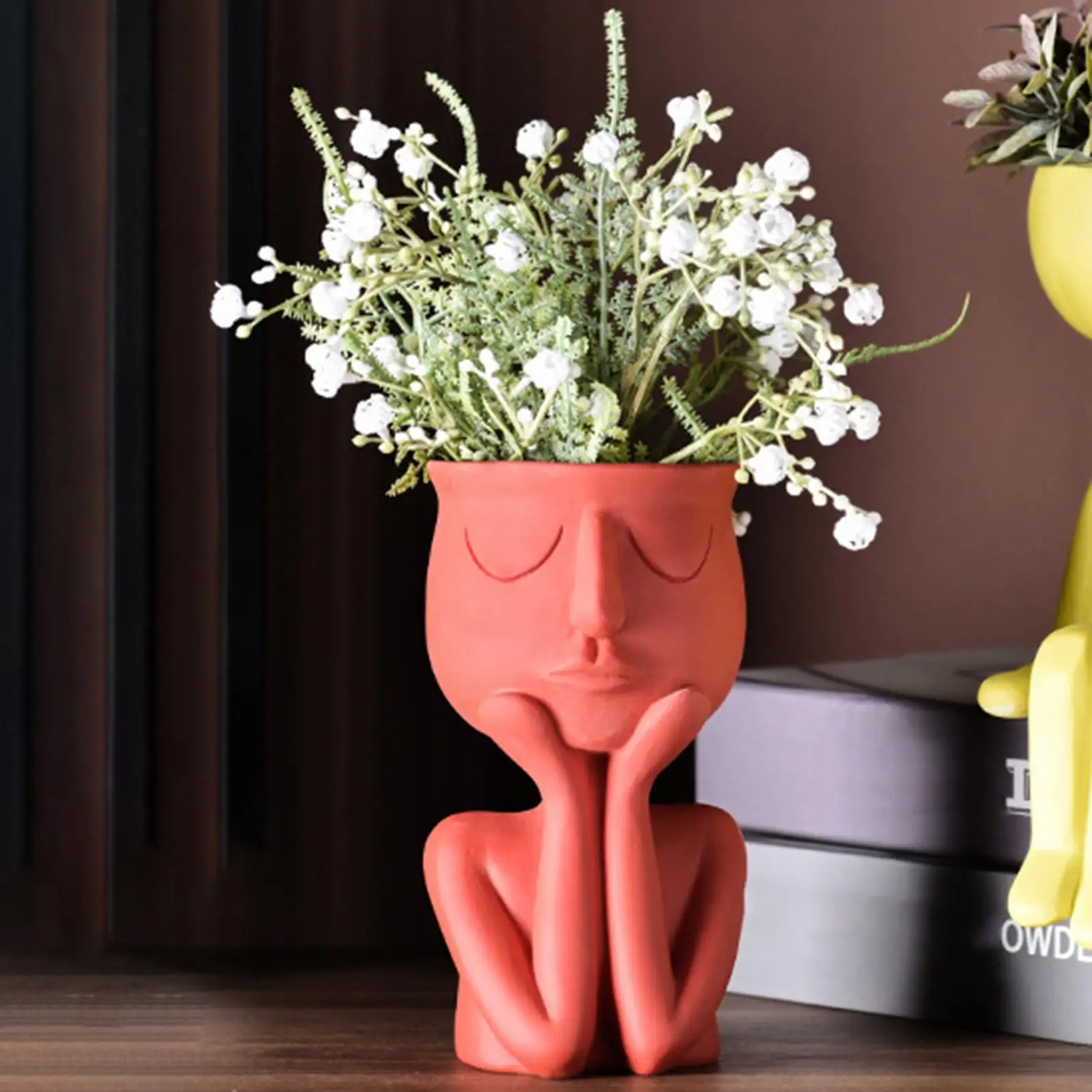 Human Think Face Ceramic Home Plants Flower Pot Vase Planter Tabletop Decoration