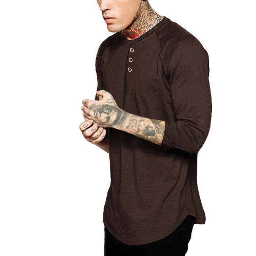 Мужская футболка с воротником-стойкой Однотонная в стиле хип-хоп рукавом 3/4 |