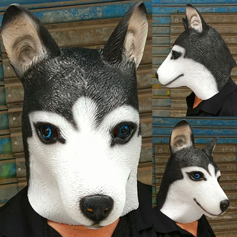 

Funny Husky Dog Head Mask Latex Animal Full Headgear Novelty Halloween Christmas Cosplay Costume Accessories Party Props