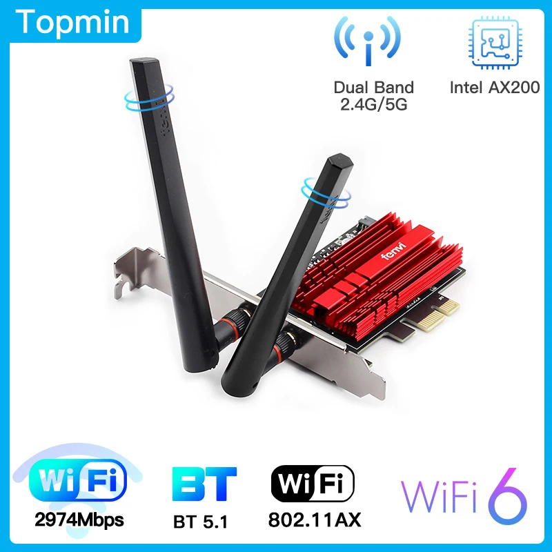 Беспроводная карта Fenvi 3000 Мбит/с Wi-Fi 6 Intel AX200 двухдиапазонный адаптер Bluetooth 5 1 PCIE