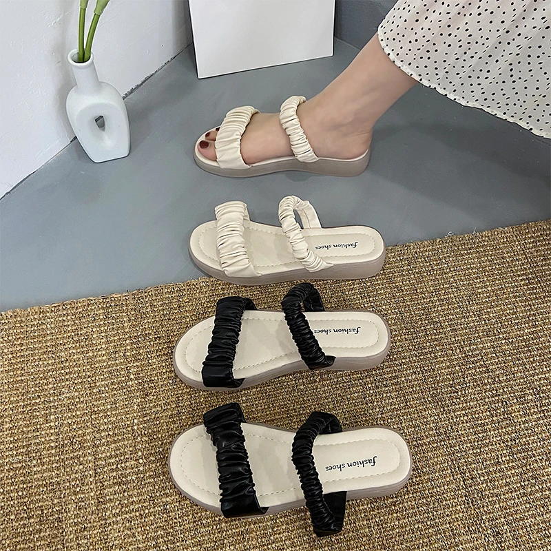 

Low Shoes Slippers Casual Slipers Women Slides Shale Female Beach Luxury 2021 Summer Flat Sabot Fashion Rubber PU Rome Shoes Sli