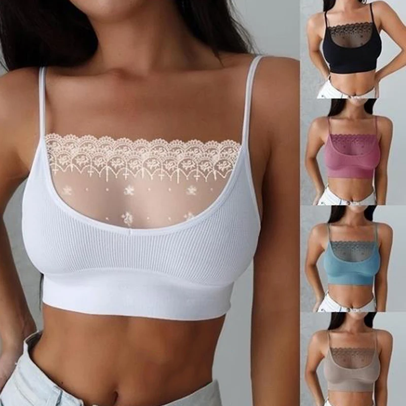 

Women Sexy Chest Crop Tops Intimates Lace Patchwork Bra Seamless Bras Bustier Wrap Top Tube Bandeau Camisoles Spaghetti Strap