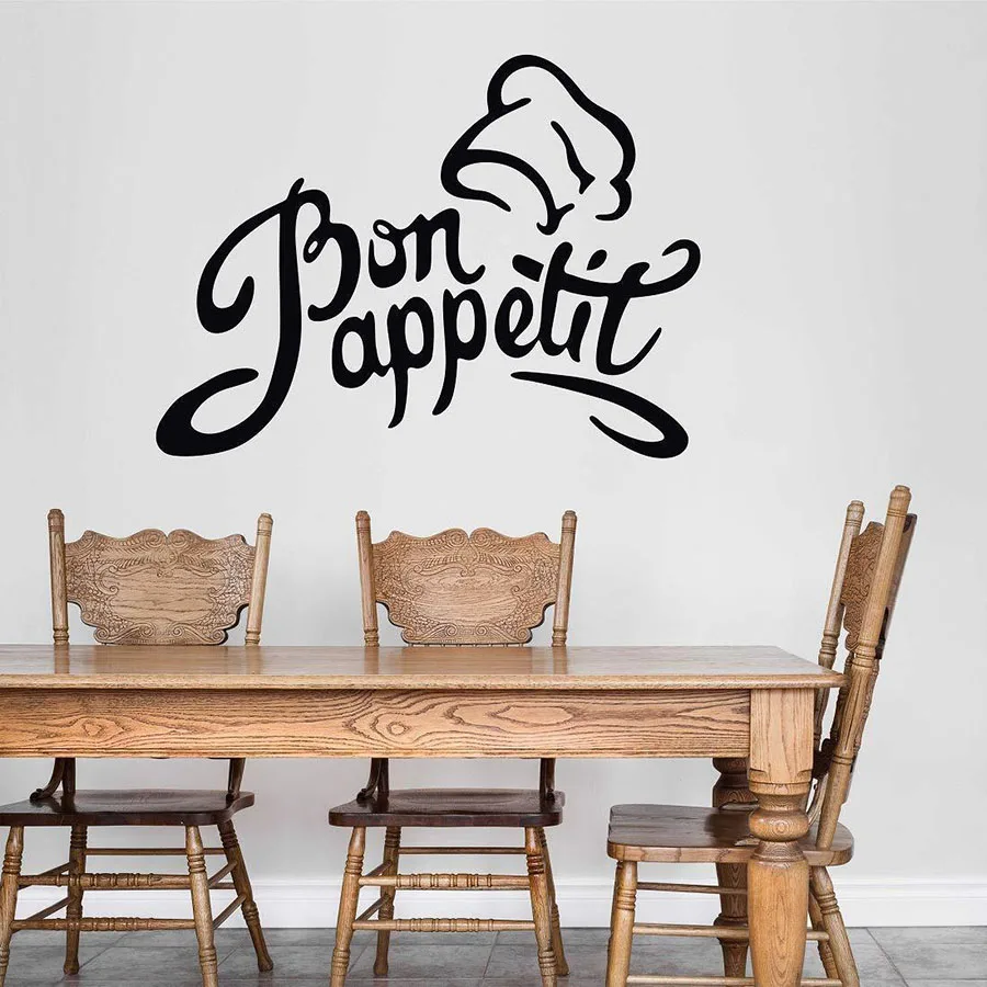 

Bon Appetit Wall Stickers Removable Art Home Decor for Kitchen Restaurant Dining Room Vinyl Window Decal Art Chef Hat Mural M649