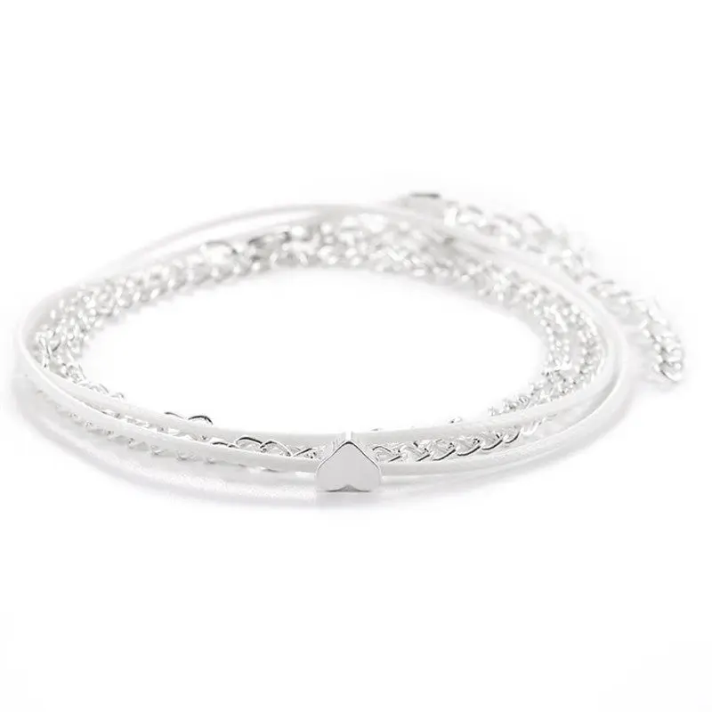 

Bohemian Silver Color Anklet Bracelet On The Leg Fashion Heart Female Anklets Barefoot For Women Leg Chain Beach Foot Jewel
