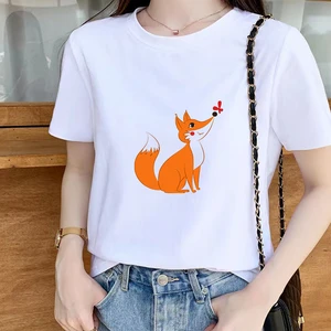 Graphic Tees Tops Fox Theme Tshirts Women Funny T Shirt White Tops Casual Short Camisetas Mujer_T-Shirt  O-neck T-shirt