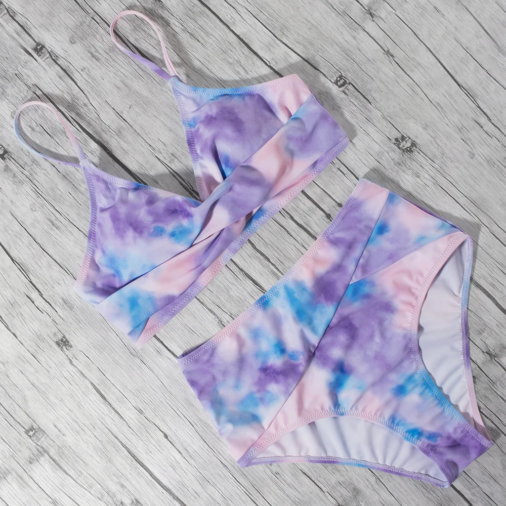 

Leopard High Waist Bikini 2020 Push Up Swimming Suit Women Bikini Tie Dye Printed Swimsuit Cross Front Summer Beachwear Women