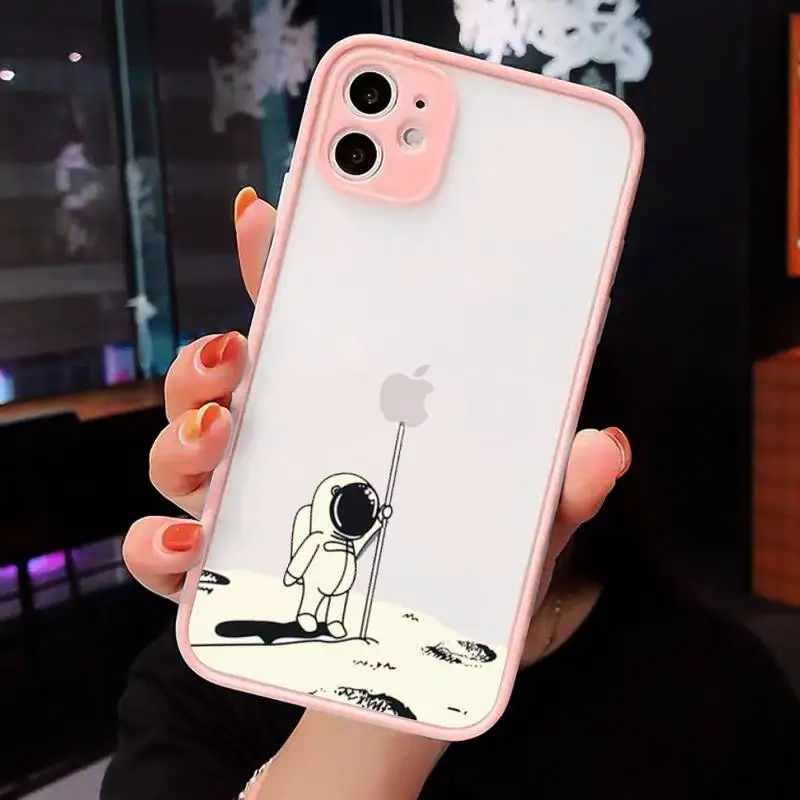 

Cartoon astronaut cute Phone Cases Matte Transparent for iPhone 7 8 11 12 s mini pro X XS XR MAX Plus cover funda