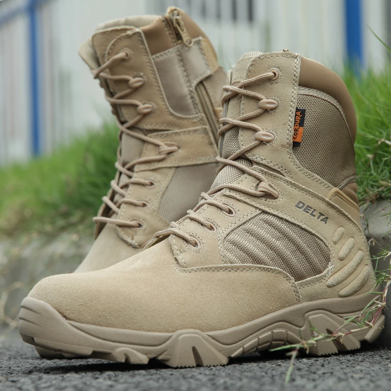 

Men's Safety Work Shoes Leather Waterproof Lace-up Platform Shoes Fashion Men's Platform Boots Military Hiking Shoes
