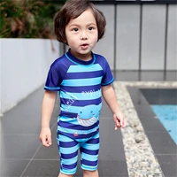 boys one piece swimsuit children short sleeve swimwear 1 8 y baby sandy beachwear blue stripe whale print swimming suit for kids