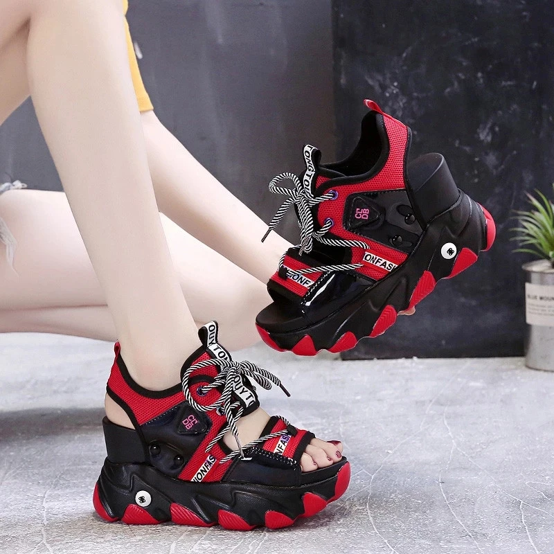 

Women Chunky Platform Sandals Designers New Brand 2021 Summer Beach Casual Shoes Woman Lace Up Wedges 9CM Fashion Sandal Ladies