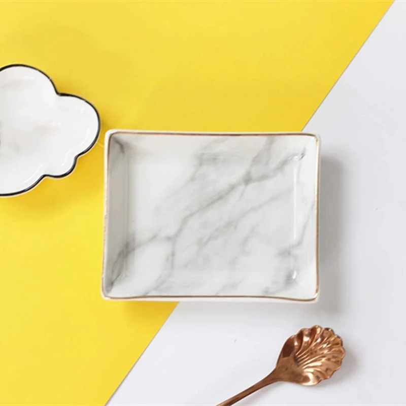 

Marble Ceramic Jewelry Tray Ring Holder Display Organizer with Golden Edged Wedding Valentine's Day Housewarming Gift