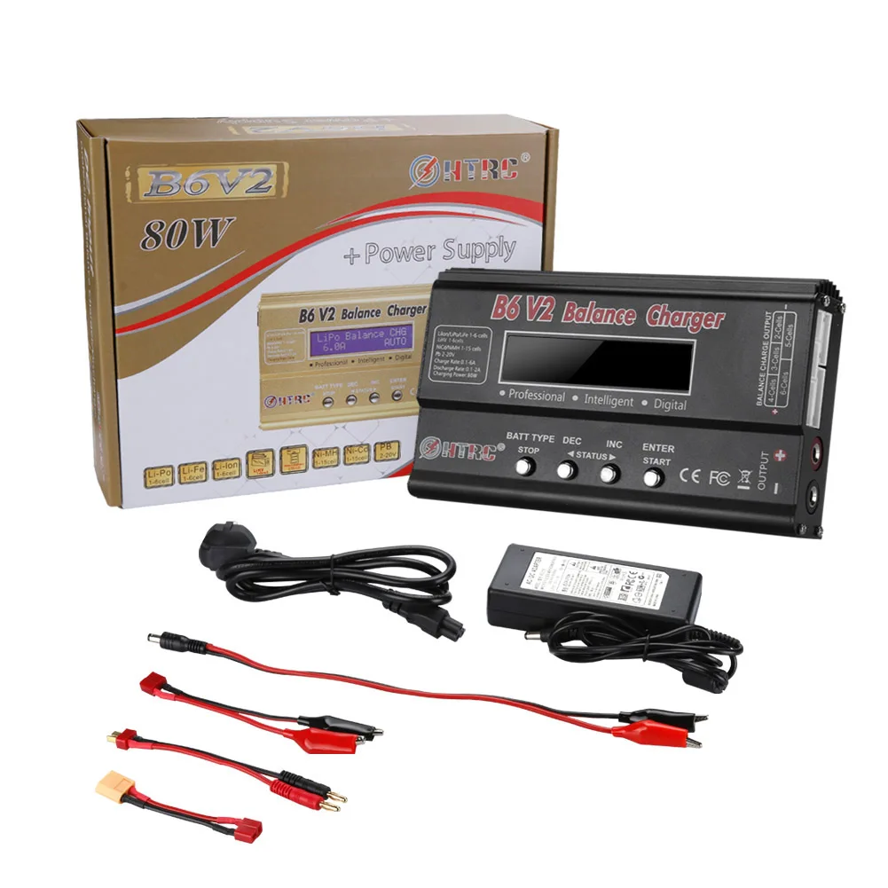 Black with Adapter HTRC Imax B6 V2 80 Вт 6A RC баланс зарядное устройство для LiIon/LiFe/NiCd/NiMH/высокая мощность Батарея LiHV 15 в 6A адаптер переменного тока IMAX зарядное устройство - Цвет: Black with Adapter