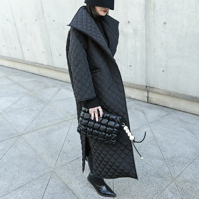 

[EAM] Black Big Size Long Cotton-padded Coat Long Sleeve Loose Fit Women Parkas Fashion Tide New Spring Autumn 2020 19A-a319