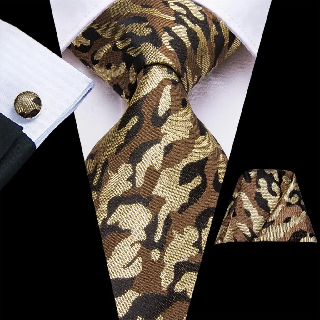 

Галстук Hi-Tie с зеленым принтом, шелковые галстуки для мужчин, набор носовых платков, запонки, камуфляжный стиль, большой мужской галстук, под...