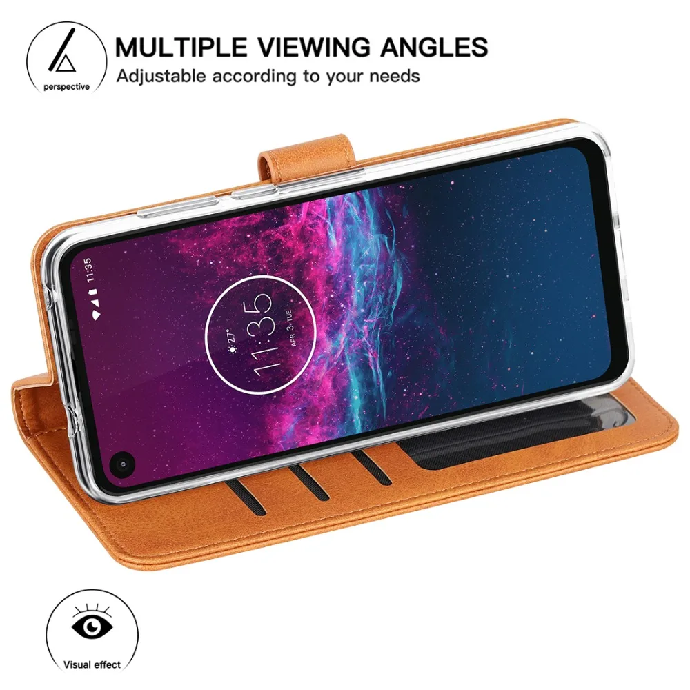 Чехол из натуральной кожи для Motorola Moto One Action Case откидной Чехол-кошелек для Moto One action Card Stand Магнитный чехол-книжка