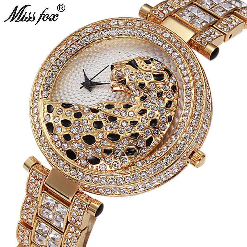 

Женские часы MISSFOX, модные шикарные повседневные кварцевые женские часы, женские Кварцевые Золотые часы с кристаллами и бриллиантами, леопар...