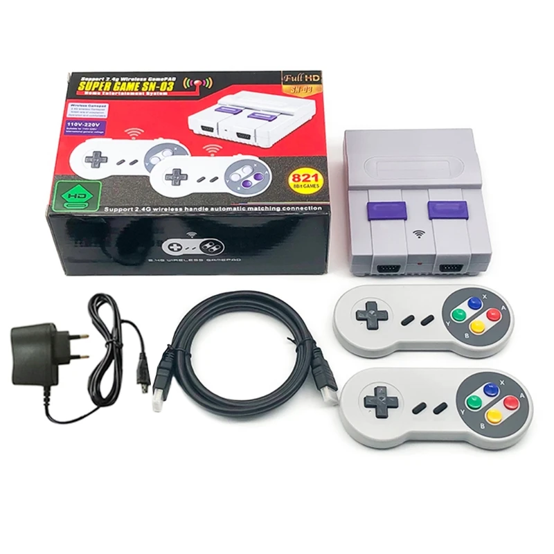 Игровая консоль в ретро стиле 821/1080 встроенных игр 2 беспроводных геймпада 4 ГГц HDMI