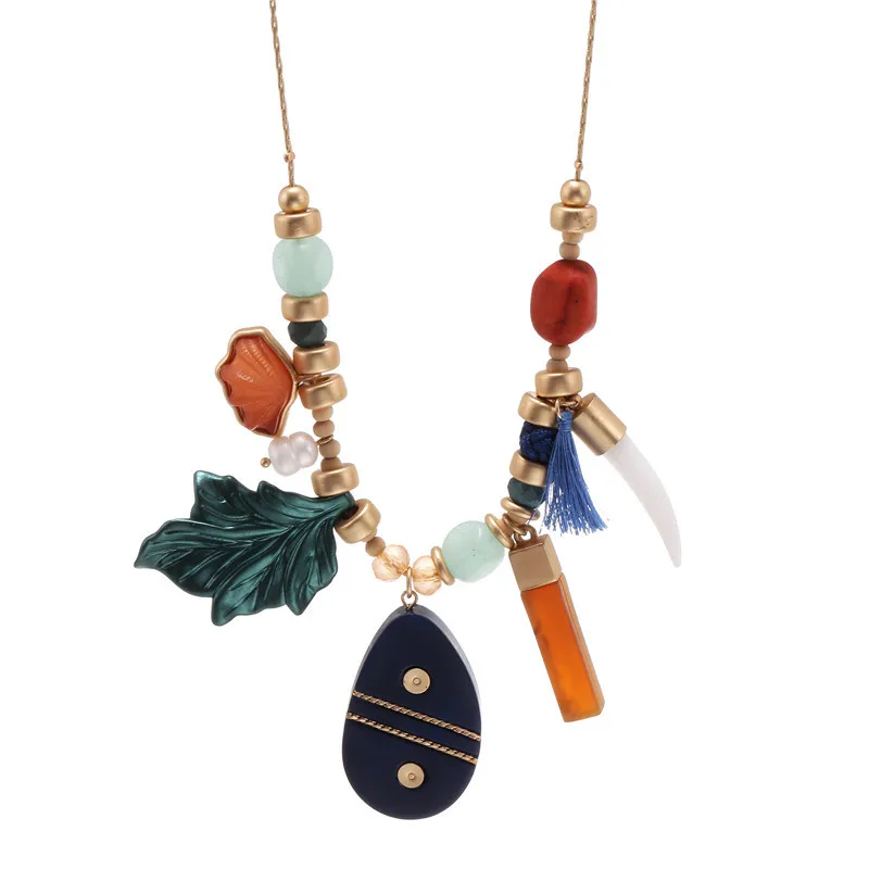 Богемное Золотое женское длинное ожерелье ручной работы Красочные акриловые