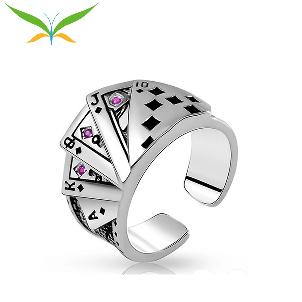 

Creative Playing Cards Adjustable Size Ring Tungsten Steel Ring Hip-Hop Rock Street Gambling King Trendy Men’S Jewelry