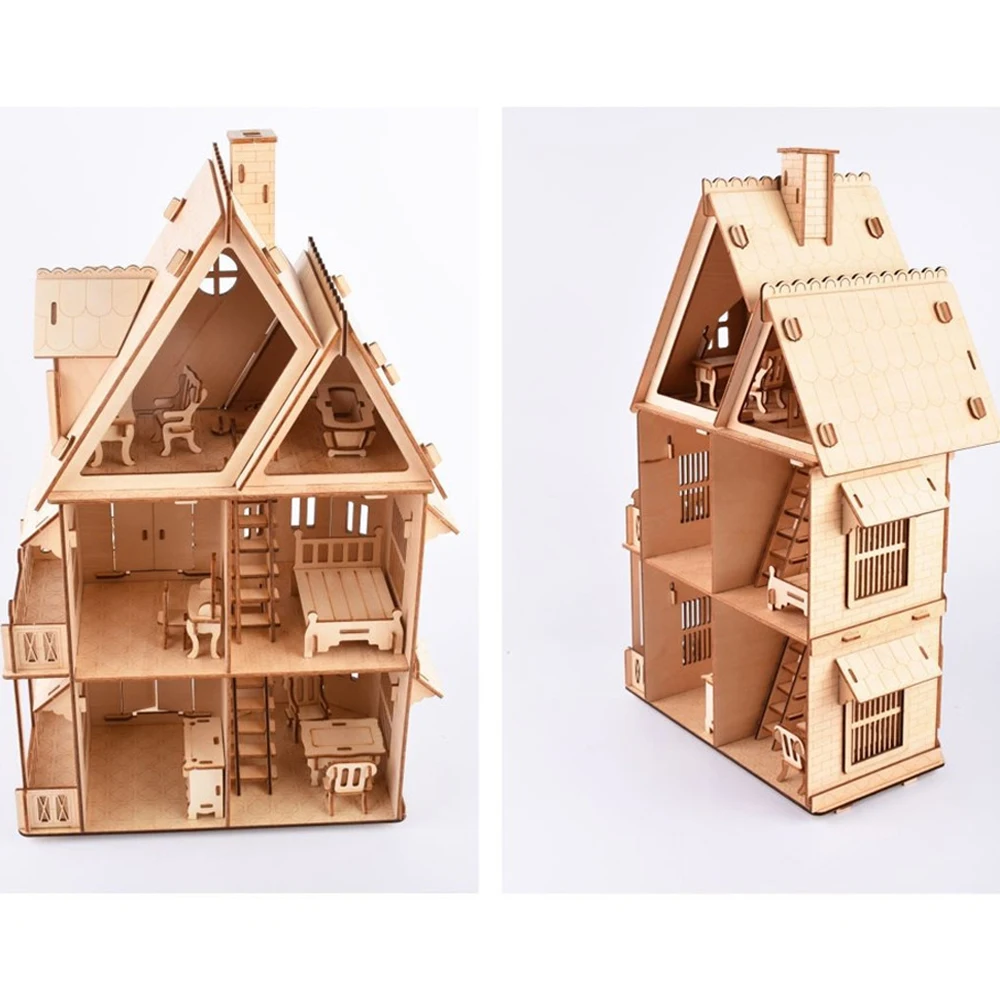 Деревянные 3D DIY сборки кукольный домик с миниатюрной мебели наборы Обучающие головоломки игрушки для детей рождественские подарки