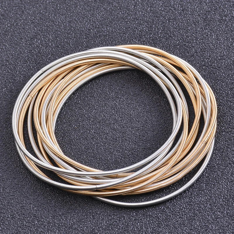 

10pcs 1.7/3mm Guitar String Bracelet Retractable Carbon Steel Wire Spiral Bangle Stackable Coil Spring Cord DIY Accessories