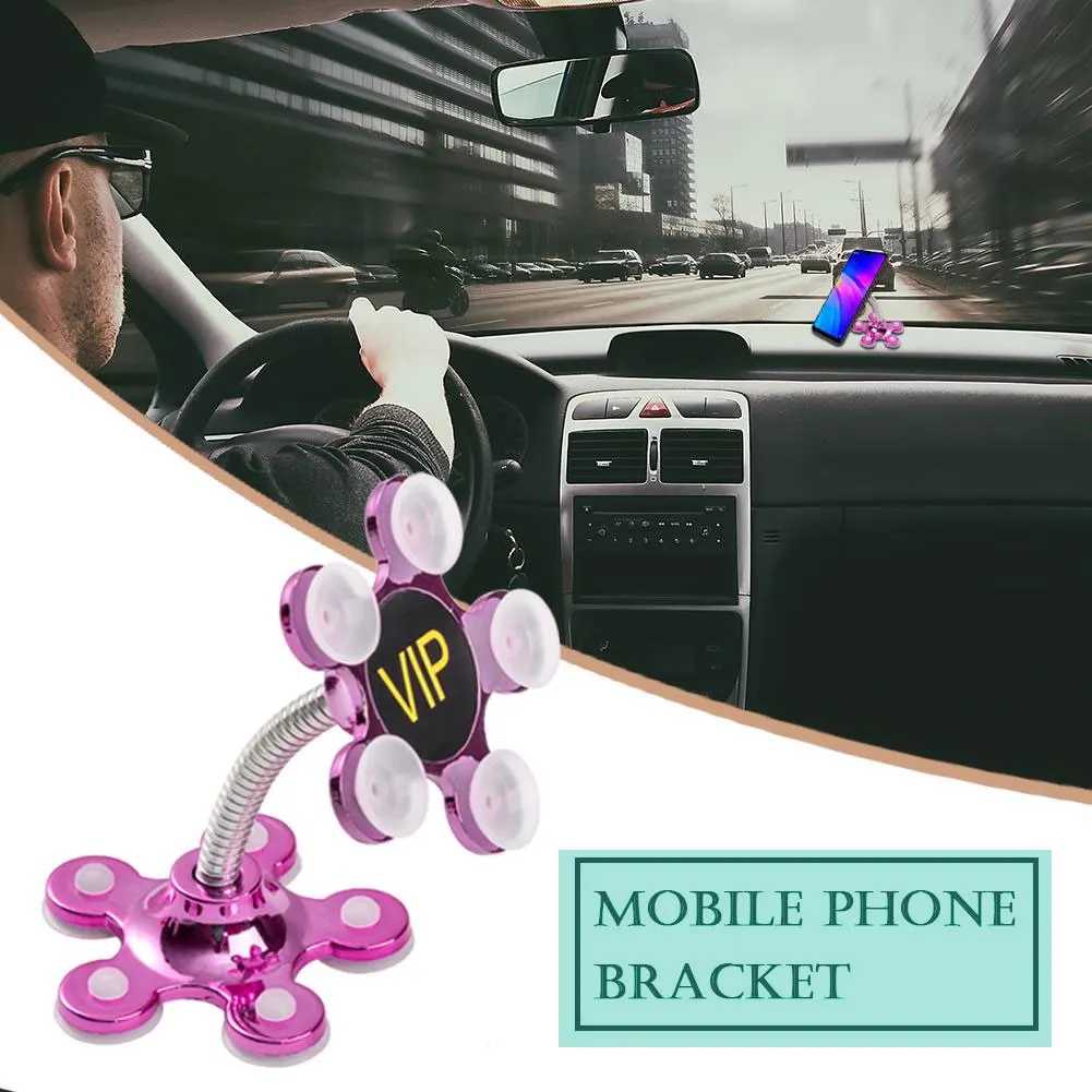 

New Five Claws Sucker Stand For Cell Phone 360Â° Rotatable Metal Flower Magic Suction Cup Mobile Phone Holder Car Bracket Mount