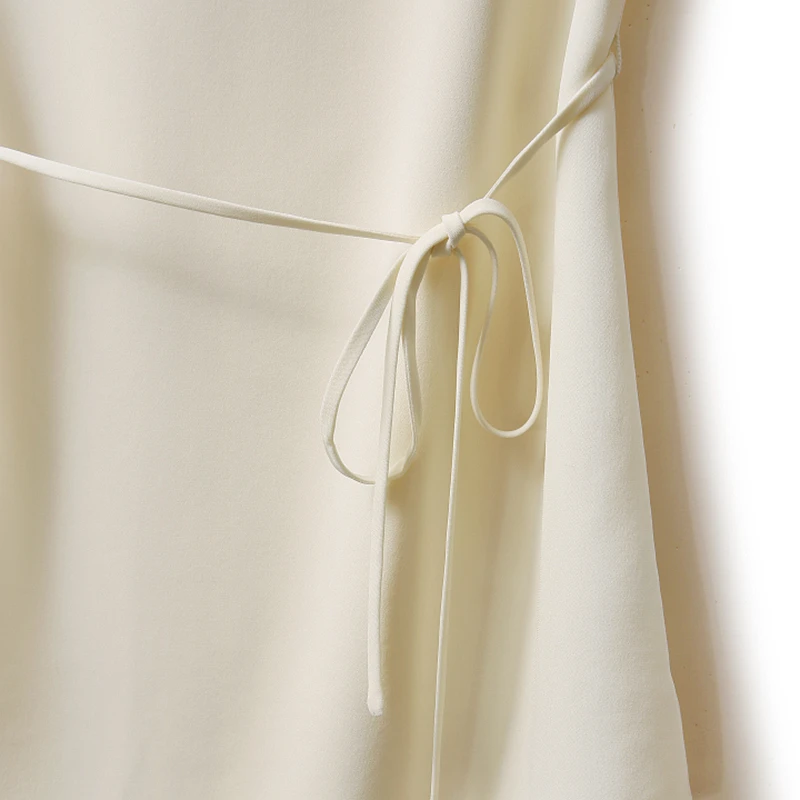 

Top women asymmetry design 100% silk high quality fabric sashes sleeveless 2 colors ladies elegant t-shirt new fashion