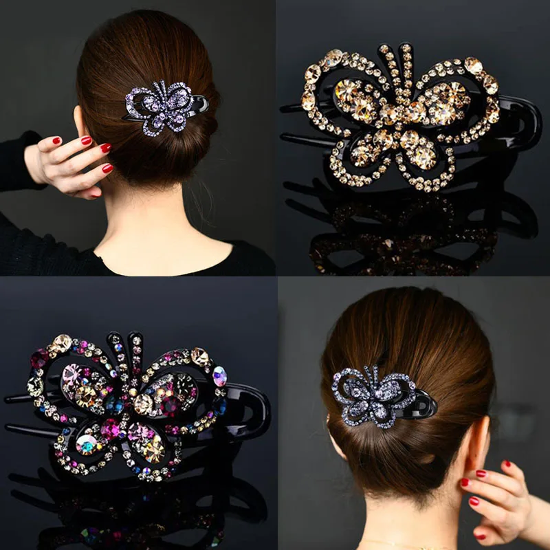 

Korean Version of Hair Accessories Butterfly Style Rhinestone Insert Comb Temperament Disk Female
