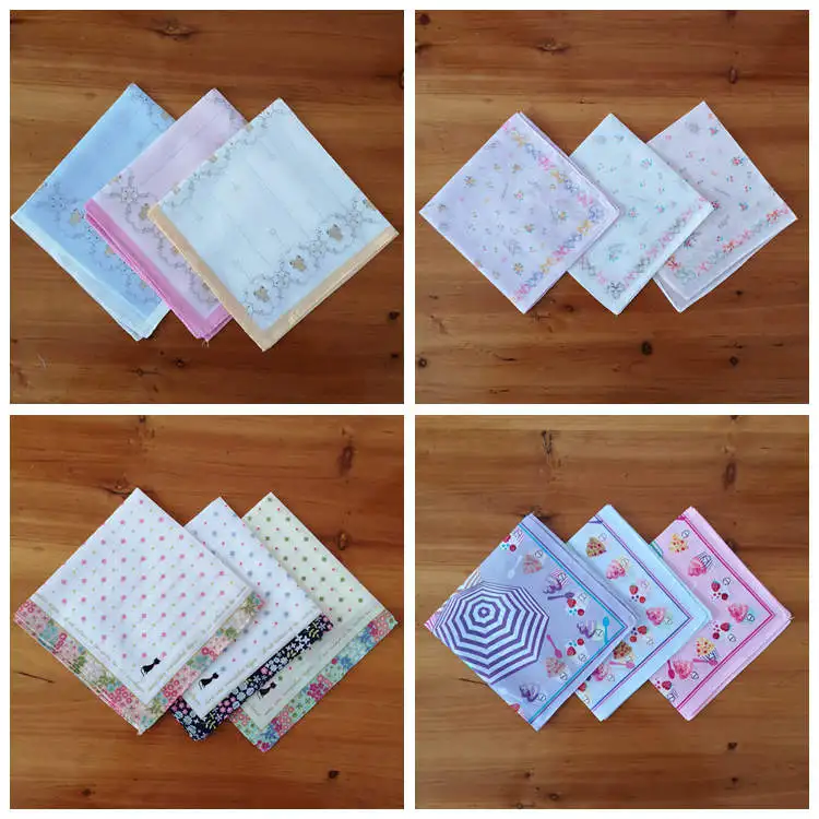 3 шт. винтажный хлопковый цветочный носовой платок с принтом в виде кота для детей