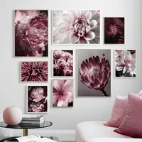big pink peony rose flower leaves wall art canvas painting nordic posters and prints wall pictures for living room salon decor