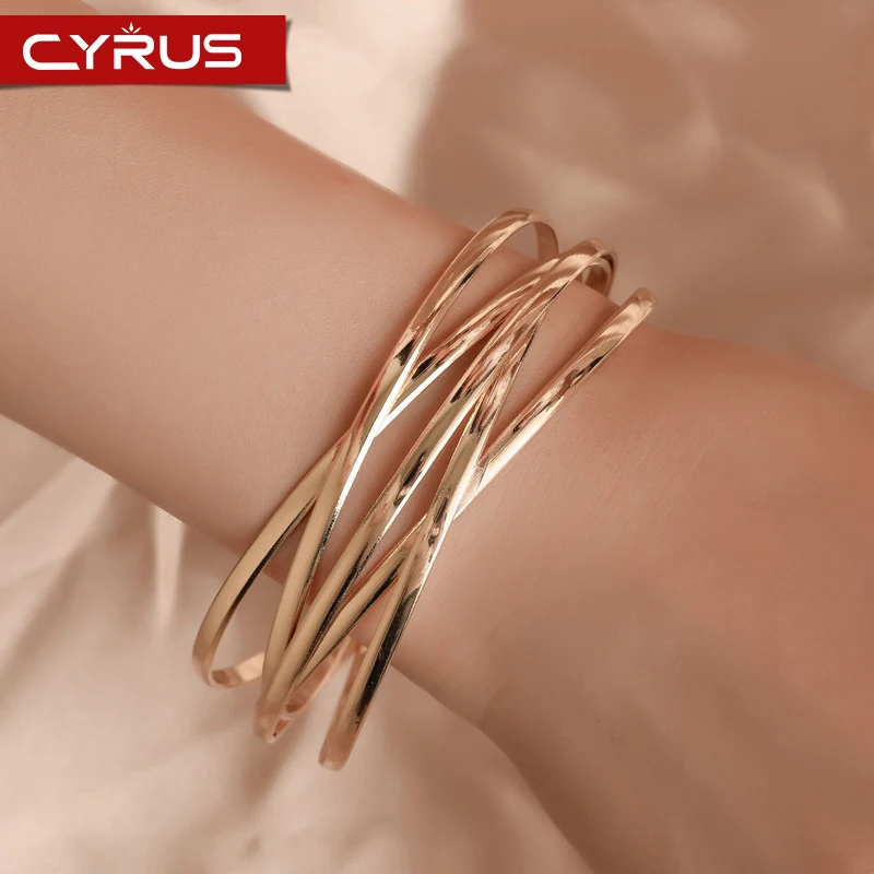 Женский открытый металлический браслет в стиле ретро многослойный простой с