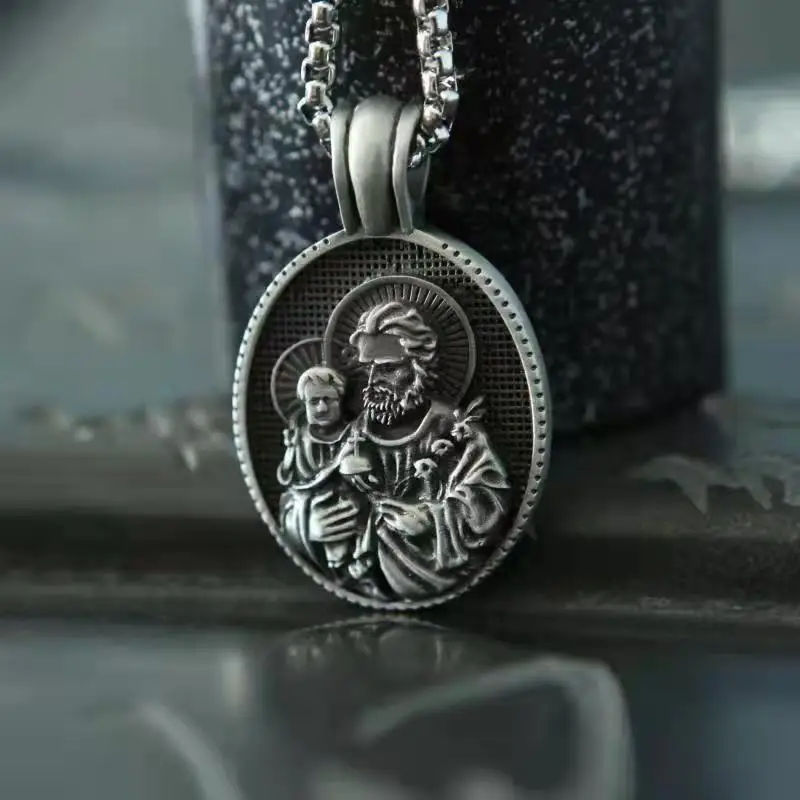 

Catholic Tag Jewelry on the neck Pure Tin Men's Necklace Religious Christianity Jesus Retro Style Pendant Necklace