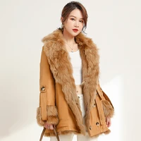2021 fashion real fur one parkas overcoat women female sheep fur leather loose coats jackets genuine sheepskin warmth outerwear