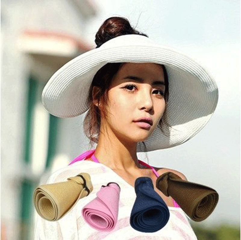 

Simplicity Women's UPF 50+ Wide Brim Roll-up Straw Sun Hat Sun Visor