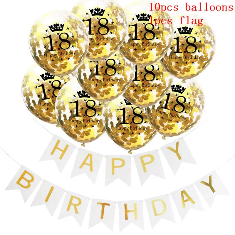 

11pcs/set Glitter 18 Sequins Latex Balloons White Birthday Flag Wedding Engagement Party Events Decorations Wedding Supply