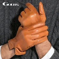 gours winter mens genuine leather gloves new brand touch screen gloves fashion warm black gloves goatskin mittens gsm012