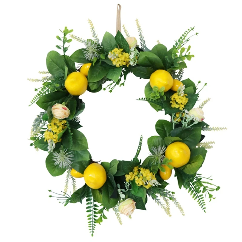 

Lemons Wreath Spring Fruit Wreath with Artificial Lemons Flowers and Green Leaves for Front Door, Wall, Home Decor
