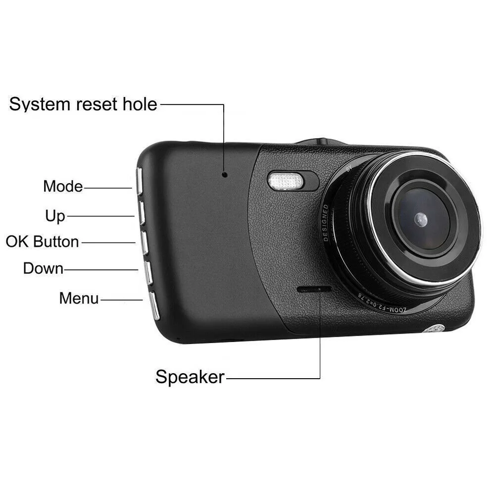 

Lens Cam Recorder Video G-sensor Degree Dash Front Dual Inch 1080p