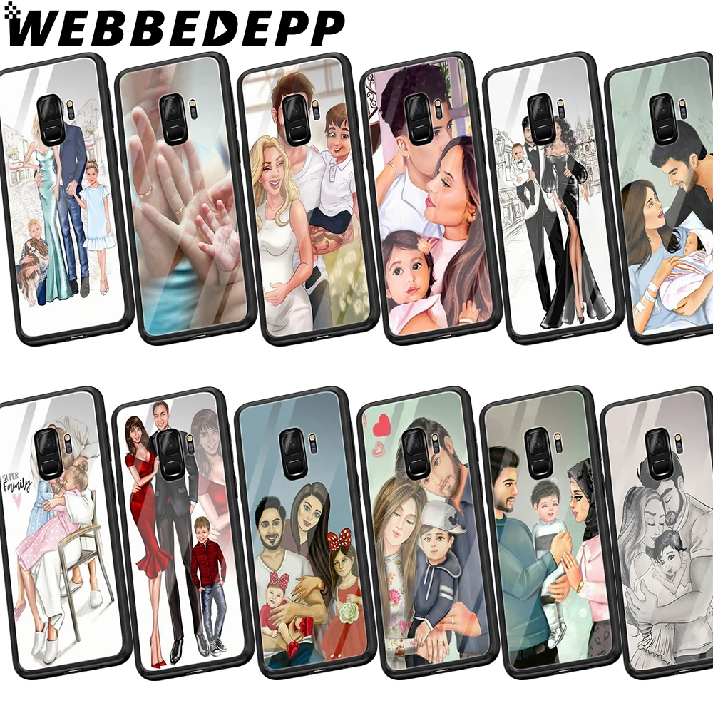 WEBBEDEPP мама папа ребенок семья закаленное стекло чехол для Samsung Galaxy S8 S9 S10 Plus S7 Edge Note 8 9 A10 A20 A50 A70 крышка