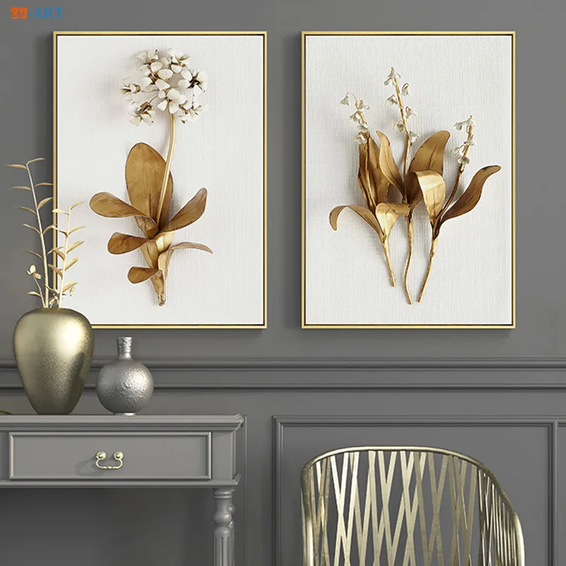 

Minimalist Canvas Painting Golden Lilac Hyacinth Orchid Tulip Botanical Prints Flower Poster Modern Wall Art Decoration Pictures