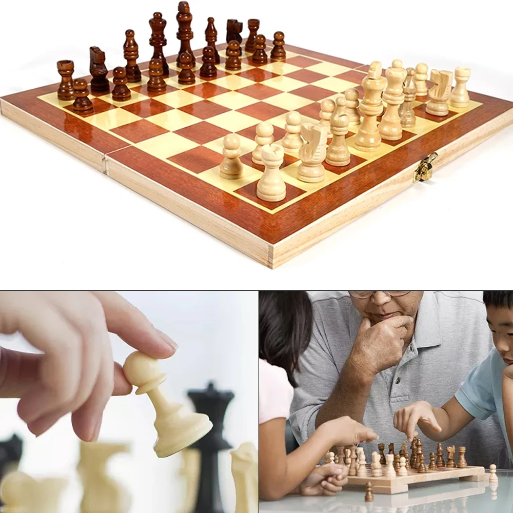 

Wooden Chess Set Folding Magnetic Large Board With 34 Chess Pieces Travel Board Game Set For Kid Interior For Storage Portable
