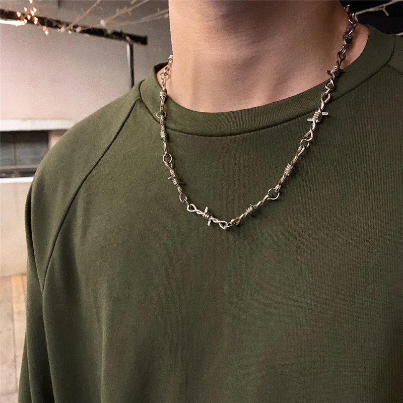 

Hip Hop Iron Thorns Chain Necklace Men Punk Gothic Necklaces for Women Barbed Wire Chain Chokers Unisex Jewelry Gift