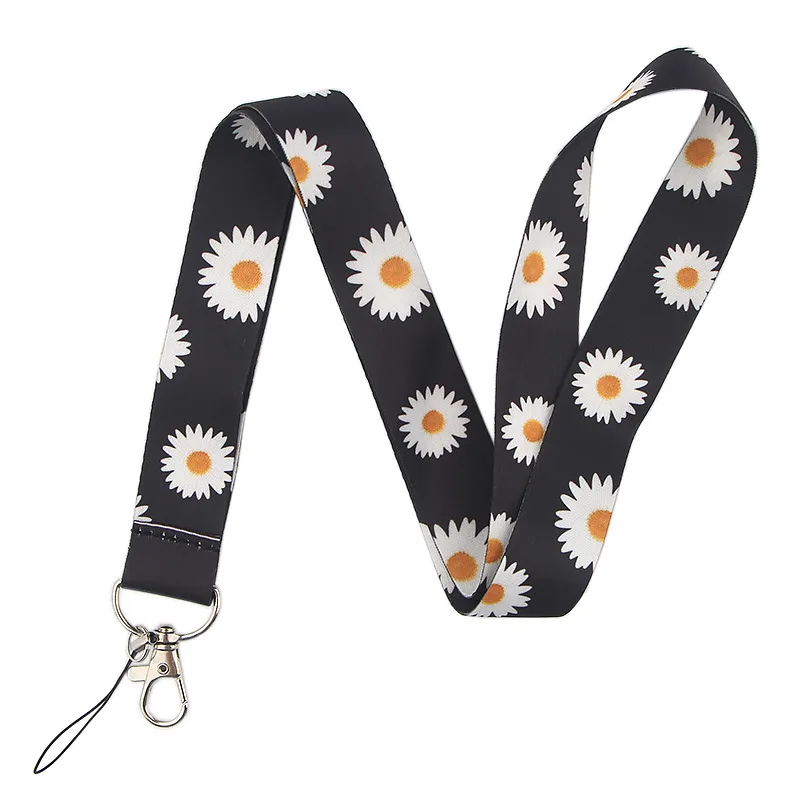 

30pcs Daisy flowers Lanyard for Keys Phone Cool Neck Strap Lanyard for Camera Whistle ID Badge Cute webbings ribbons Gifts