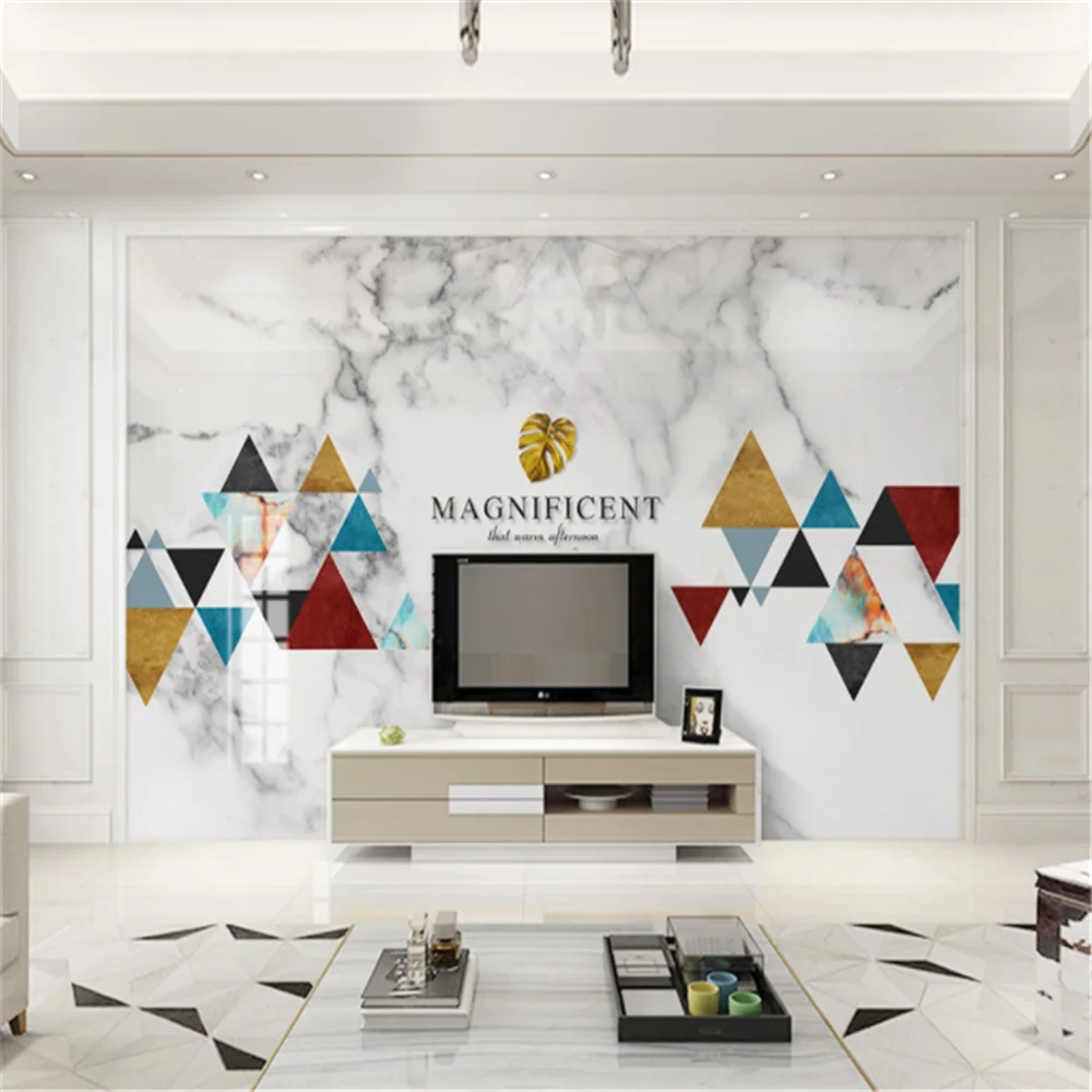 

Custom Mural Wallpaper Minimalism White Marbled Geometry Background Wall Painting