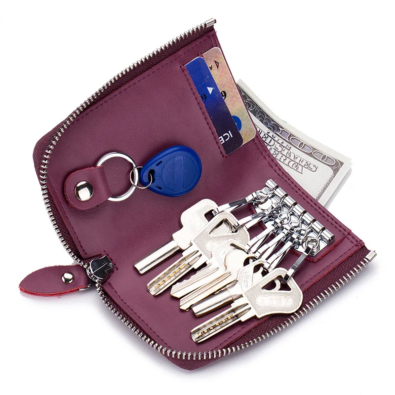 Genuine Leather Keychain Men Women Key Holder Organizer Pouch Cowhide Car Bag Wallet Housekeeper Case Mini Card | Багаж и сумки