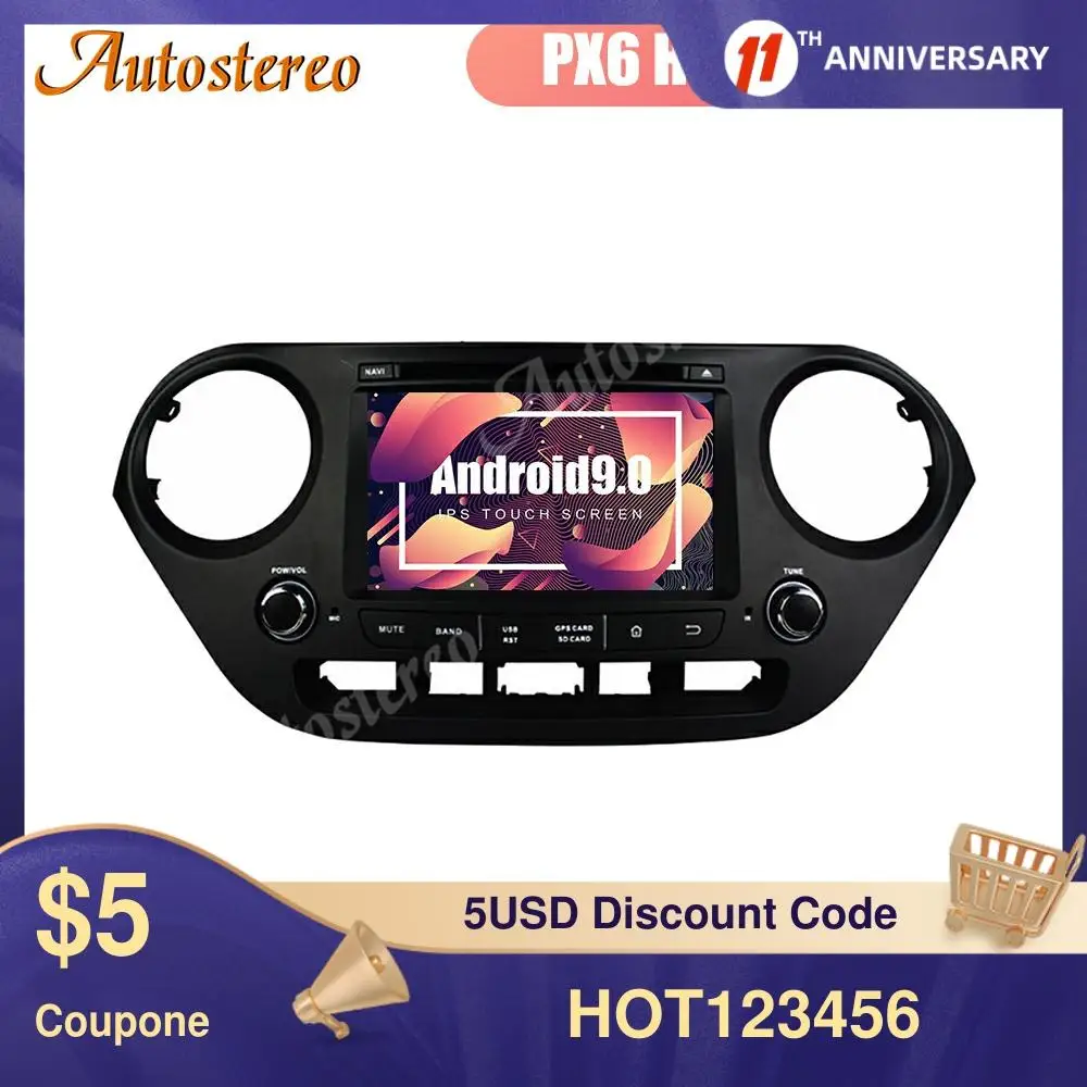 Автомобильный DVD плеер DSP Android 9.0 4G Px6 для Hyundai I10 9 0 + Автомагнитола аксессуары GPS