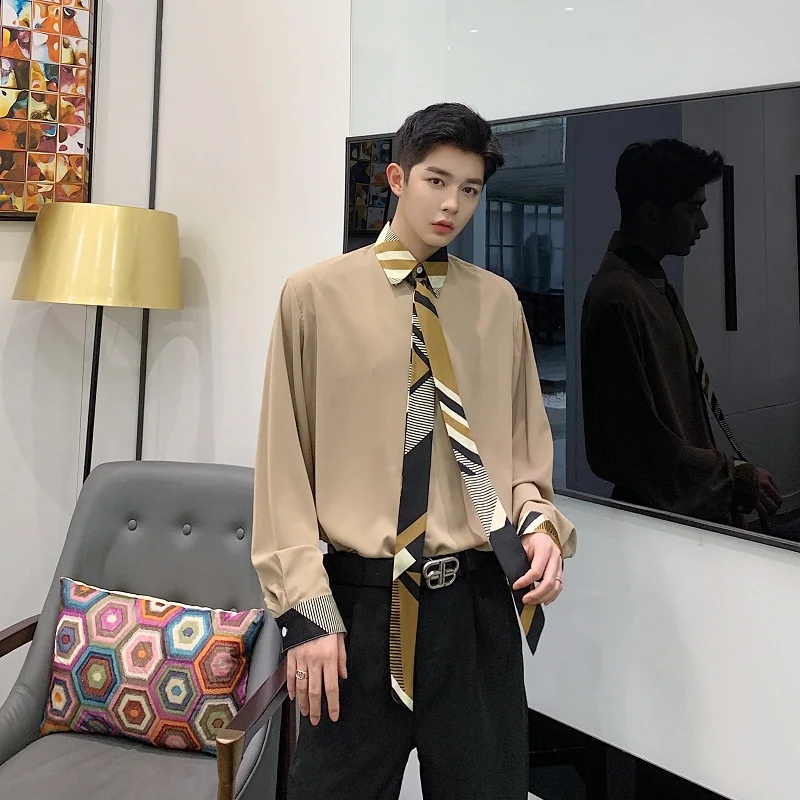 Мужская винтажная рубашка с длинным рукавом Повседневная Свободная воротником