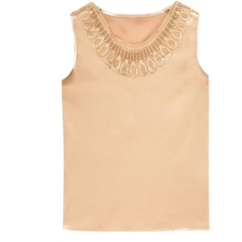 

Summer Korean Fashion Silk Tank Top Women Satin Office Lady Tank Top Lace Solid Sleeveless Plus Size XXXL/5XL Clothing for Women