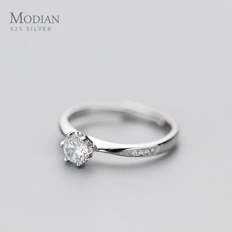 

Modian New Sparkling AAA Zircon Sterling Silver 925 Ring for Women Fashion Free Size Ring Wedding Engagement Statement Jewelry