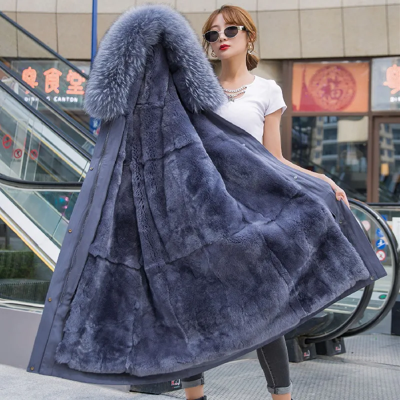 

Новинка, зимние женские парки из натурального меха, Женское пальто средней длины, пальто с воротником из лисьего меха